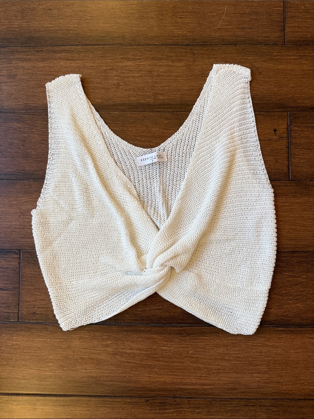 Keen the Label Ivory Twisted Knit Crop Tank